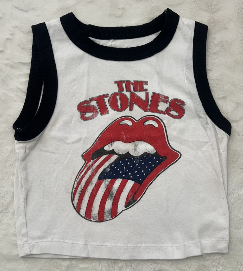 The Rolling Stones USA Flag Tongue Tank Top Womens White Graphic Shirt Size M